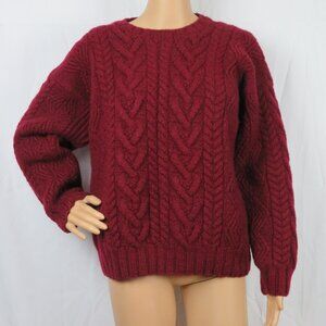 Vintage Wool Sweater Knit Red Chunkly Unisex Grandma Grandpa Northern Handmade